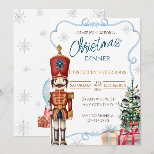 Kerst Vakantie Notenkraker Diner uitnodiging (Voorkant / Achterkant)