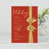 Kerst Vakantie Open Huis Goud Lint Rood Kaart (Staand voorkant)