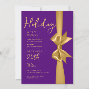 Kerst Vakantie Open Huis Gouden Lint Paarse Kaart
