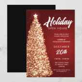 Kerst Vakantie Open Huis Party Rood Goud Kaart (Voorkant / Achterkant)