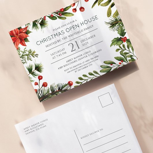 Kerst Vakantie Open Huis Rood groen Uitnodiging Briefkaart