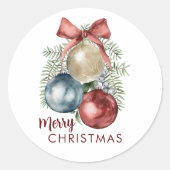 Kerst Vakantie Ornamenten Waterverf Ronde Sticker (Voorkant)