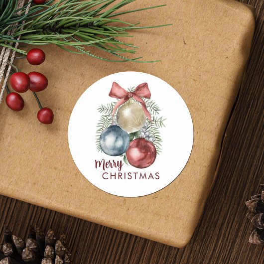 Kerst Vakantie Ornamenten Waterverf Ronde Sticker