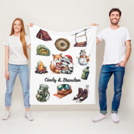 Kerst Vakantie Paar Outdoor Fox Wasbeer Wit Fleece Deken