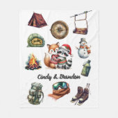 Kerst Vakantie Paar Outdoor Fox Wasbeer Wit Fleece Deken (Voorkant)