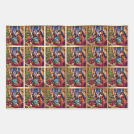 Kerst Vakantie Paarden Verpakking Papieren Bladen Inpakpapier Vel