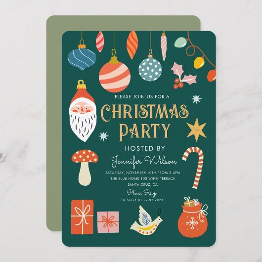 Kerst Vakantie Party Ornament & Lichten Kaart