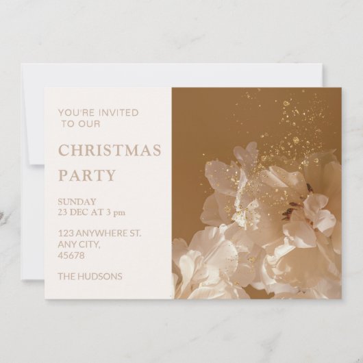 Kerst Vakantie Party Uitnodiging Floral Gold (Voorkant)