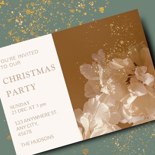 Kerst Vakantie Party Uitnodiging Floral Gold