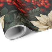 Kerst/Vakantie Poinsettias Red Berries Greenery Cadeaupapier (Rol Hoek)