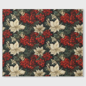 Kerst/Vakantie Poinsettias Red Berries Greenery Cadeaupapier (Vlak)