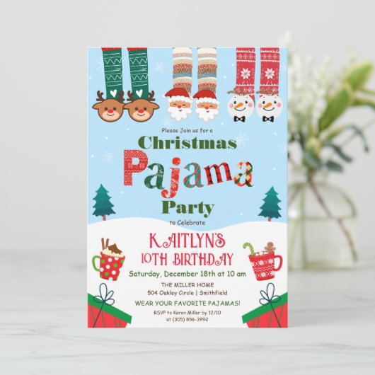 Kerst vakantie pyjama feest kaart (Staand voorkant)