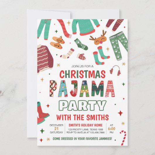 Kerst vakantie pyjama feest kaart (Voorkant)