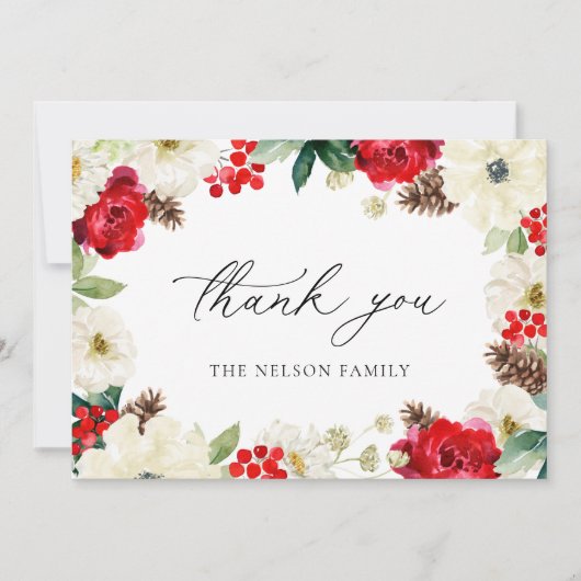 Kerst Vakantie Rode Bloemen Dankkaart Bedankkaart (Voorkant)