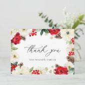 Kerst Vakantie Rode Bloemen Dankkaart Bedankkaart (Staand voorkant)