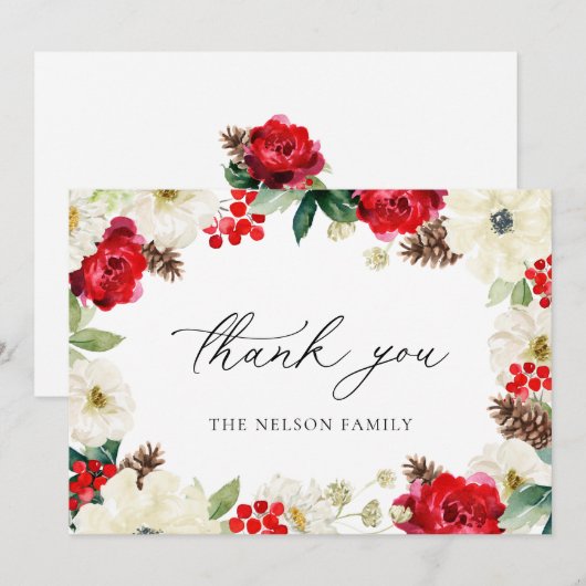 Kerst Vakantie Rode Bloemen Dankkaart Bedankkaart (Voorkant / Achterkant)
