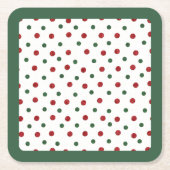 Kerst Vakantie Rood Groen Retro Stippen Patroon Kartonnen Onderzetters (Voorkant)