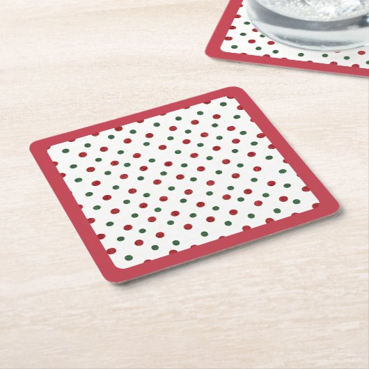 Kerst Vakantie Rood Groen Retro Stippen Patroon Kartonnen Onderzetters (Schuin)