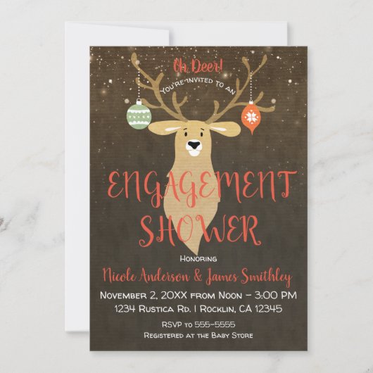 Kerst Vakantie Rustiek Herten Verloving Douche Kaart (Voorkant)