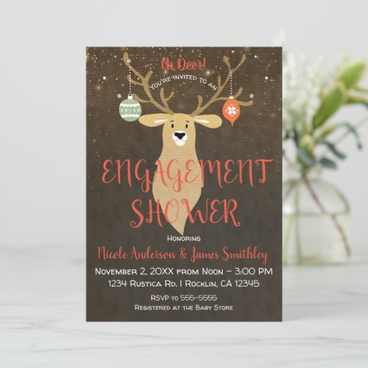 Kerst Vakantie Rustiek Herten Verloving Douche Kaart (Staand voorkant)