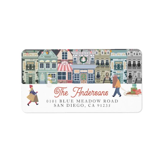 Kerst Vakantie Stad/Stad Adres Etiket (Voorkant)