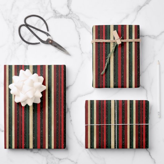 Kerst Vakantie Stripes Wrapping Paper (Voorkant)
