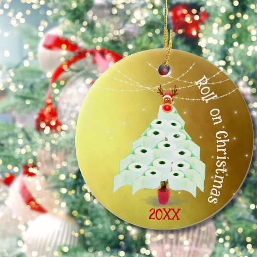 Kerst Vakantie Toilet Roll Tree Lights Gold Keramisch Ornament