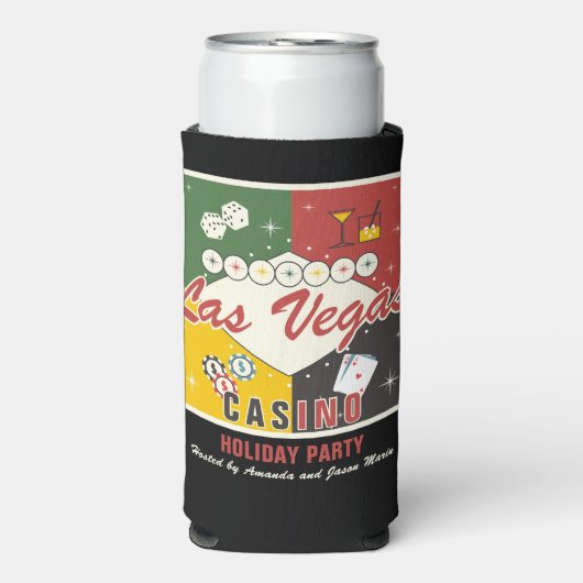 Kerst Vakantie Vegas Casino Poker Nacht Party Seltzer Blikjeskoeler (Seltzer Voorkant)