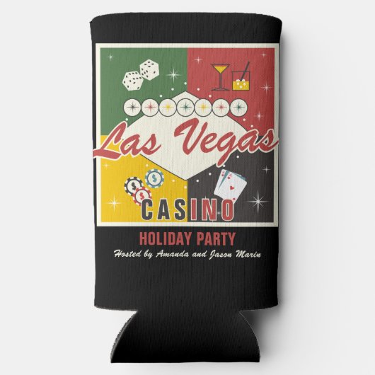 Kerst Vakantie Vegas Casino Poker Nacht Party Seltzer Blikjeskoeler (Achterkant)