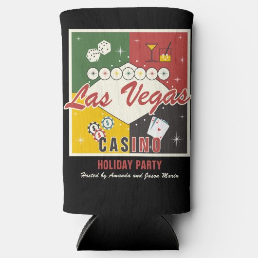 Kerst Vakantie Vegas Casino Poker Nacht Party Seltzer Blikjeskoeler (Voorkant)