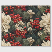 Kerst/vakantie Vette bloemen, bessen & bladeren Cadeaupapier (Vlak)