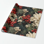 Kerst/vakantie Vette bloemen, bessen & bladeren Cadeaupapier (Uitgerold)