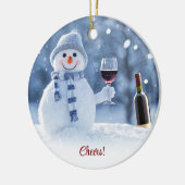 Kerst Vakantie Wijn Sneeuwman Schattige Grappig Keramisch Ornament (Links)