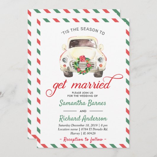 Kerst Vakantie Winter Rood Groen Reizen Trouwen Kaart (Voorkant / Achterkant)