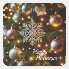 Kerst Vakantie Zilveren Sneeuwvlok Ornamenten Vierkante Sticker