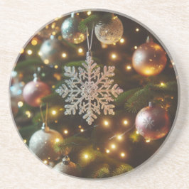 Kerst Vakantie Zilveren Sneeuwvlok Ornamenten Zandsteen Onderzetter