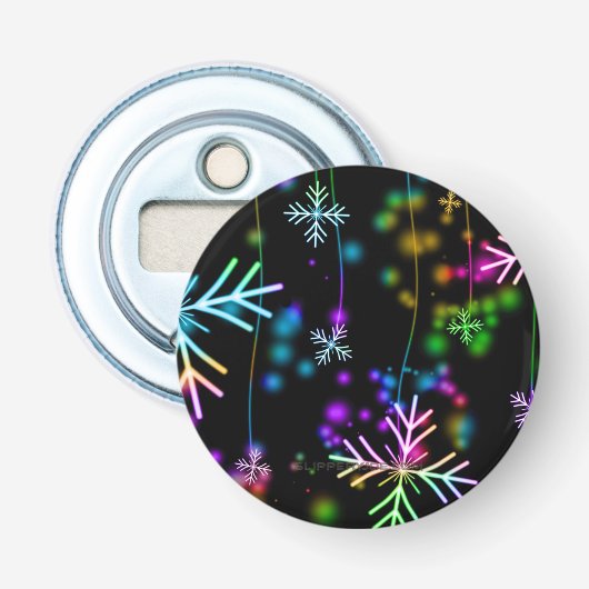 Kerst vallen verschillende neon kleuren sneeuwvlok button flesopener (Voorkant)