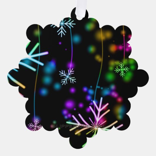 Kerst vallen verschillende neon kleuren sneeuwvlok ornament kaart (Voorkant)