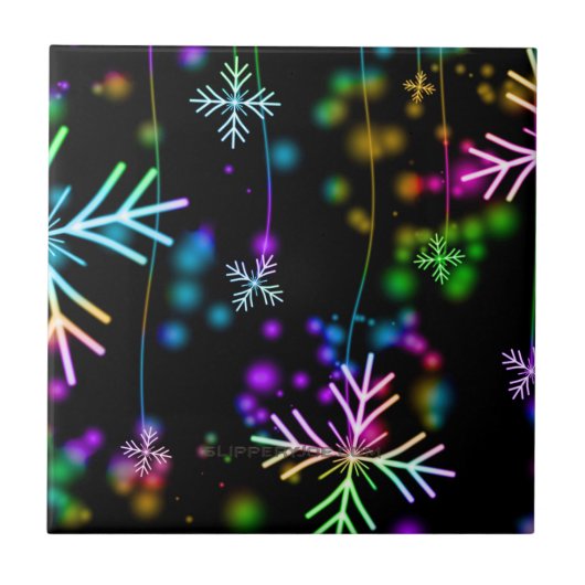 Kerst vallen verschillende neon kleuren sneeuwvlok tegeltje (Voorkant)