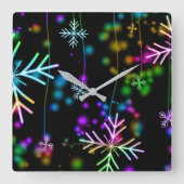 Kerst vallen verschillende neon kleuren sneeuwvlok vierkante klok (Voorkant)