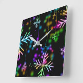 Kerst vallen verschillende neon kleuren sneeuwvlok vierkante klok (Hoek)
