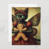 Kerst Vampier Fairy Kat met peperkoek Briefkaart (Voorkant / Achterkant)
