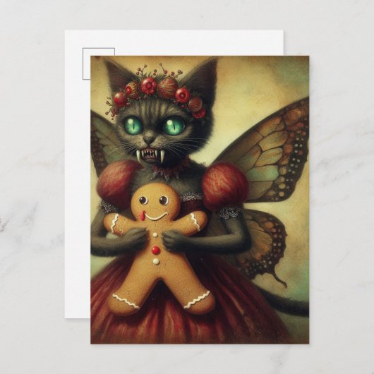 Kerst Vampier Fairy Kat met peperkoek Briefkaart (Voorkant / Achterkant)