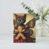 Kerst Vampier Fairy Kat met peperkoek Briefkaart (Staand voorkant)