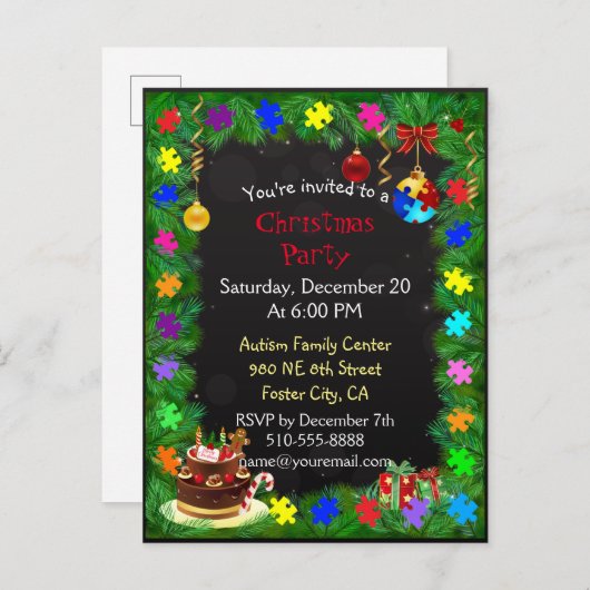 Kerst van autisme uitnodiging briefkaart (Voorkant / Achterkant)
