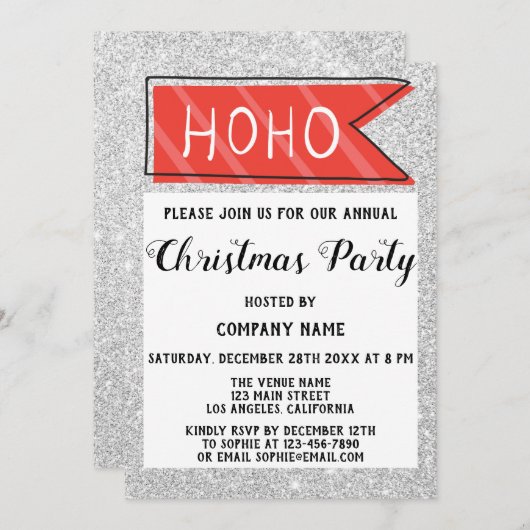 Kerst van bedrijf Red & Grey Silver Glitter Kaart (Voorkant / Achterkant)