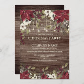 Kerst van bedrijf Rustic Wood Red Poinsettia Kaart (Voorkant / Achterkant)