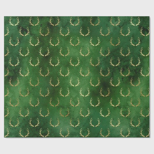 Kerst van Boho Green Gold Antlers Cadeaupapier (Vlak)
