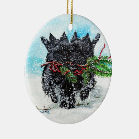 Kerst van Cairn Terrier Keramisch Ornament (Rechts)
