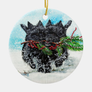 Kerst van Cairn Terrier Keramisch Ornament